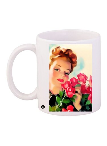 Girl Printed Coffee Mug White/Beige/Pink 11ounce