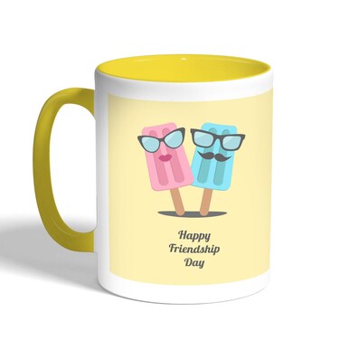 Happy Friendship Day Printed Coffee Mug, Yellow 11 Ounce