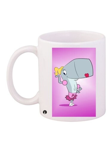 Cartoon Printed Coffee Mug White/Grey/Yellow 11ounce