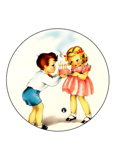 Boy And A Girl Printed Fridge Magnet Round Multicolour