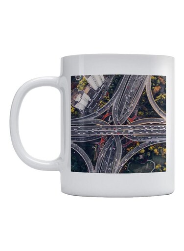 Roads Printed Mug White/Blue/Green