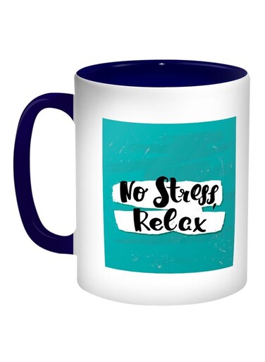 No Stress Relax Printed Coffee Mug Blue/Black/White