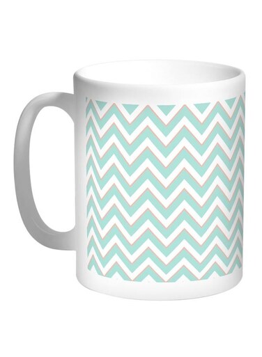 Zigzag Lines Printed Coffee Mug White/Green 11ounce