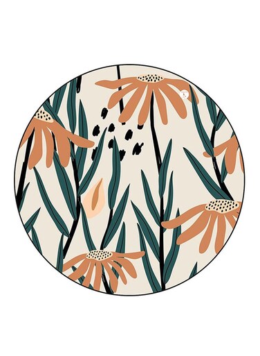 Flowers Printed Fridge Magnet Round Multicolour