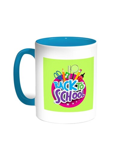 Back To School Printed Coffee Mug Turquoise/White 11ounce
