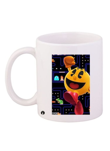 Cartoon Printed Ceramic Coffee Mug White/Blue/Black 11ounce