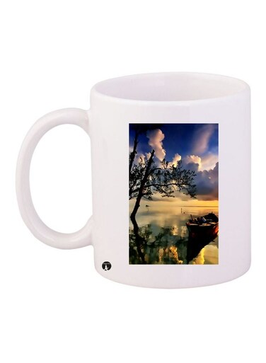 Lake Printed Coffee Mug White/Blue/Red 11ounce