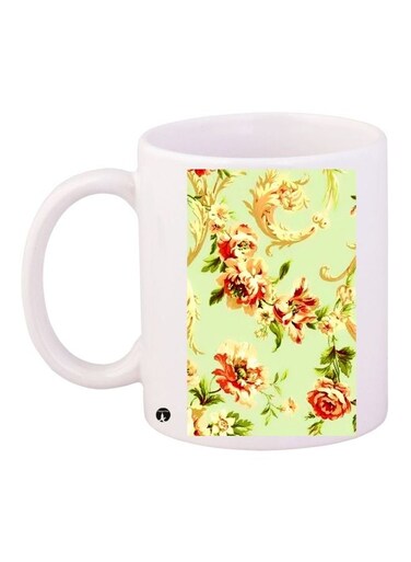 Floral Printed Coffee Mug White/Pink/Green 11ounce