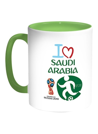 FIFA World Cup 2018 I Love Saudi Arabia Printed Coffee Mug White/Green 11ounce