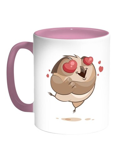 Owl Printed Coffee Mug White/Pink 11ounce