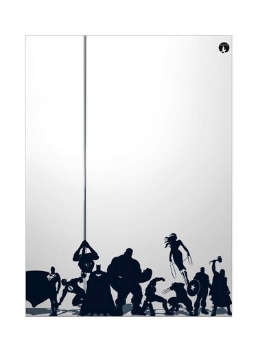 Superheroes Themed Metallic Plate White/Black 20x15cm