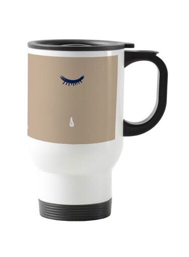 Eyes Cry Printed Travel Mug White/Brown 13centimeter