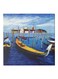 Harbor Themed Canvas Wall Painting With Frame Blue/Yellow/White 50x50cm