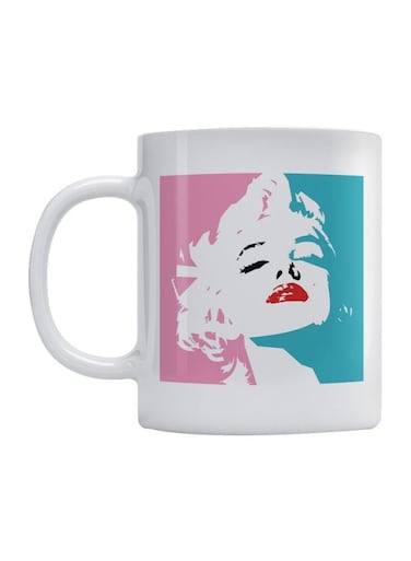Marilyn Monroe Printed Ceramic Mug White/Pink/Blue 350ml