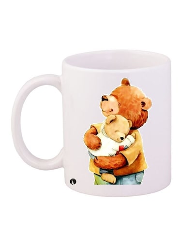 Teddy Bear Printed Coffee Mug White/Brown/Blue 11ounce