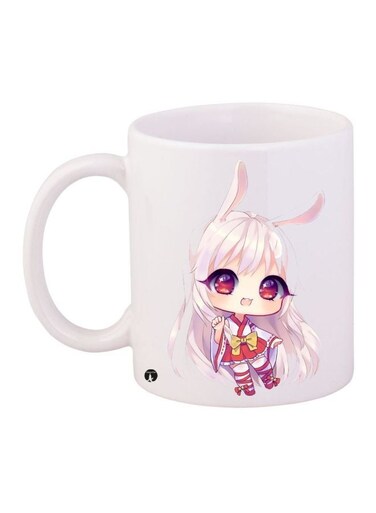 Anime Girl Printed Coffee Mug White/Beige/Red 11ounce