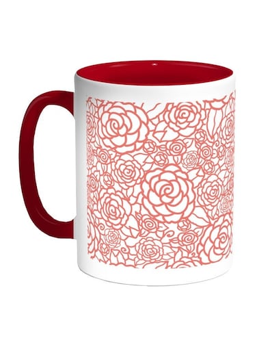 Flowers Motifs Printed Coffee Mug Red/White 11ounce
