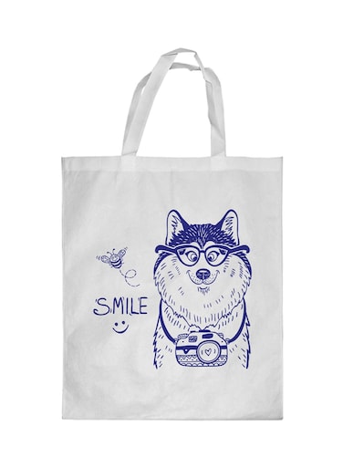 Smile Printed Shopping Bag White