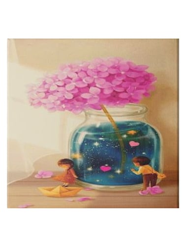 Girl Animation Hidden Frame Canvas Wall Painting Multicolour 50 x 50cm