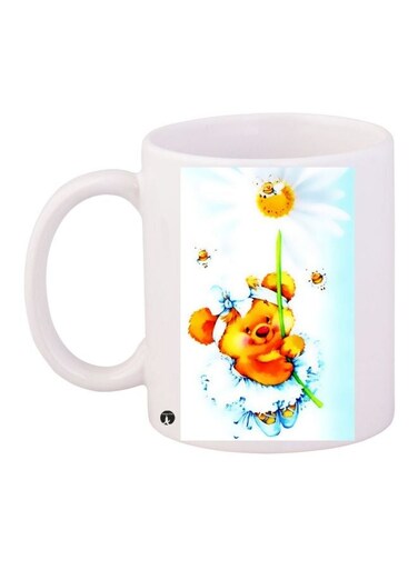 Teddy Bear Printed Coffee Mug White/Blue/Yellow 11ounce