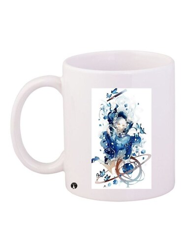 Abstract Butterfly Printed Coffee Mug White/Blue/Brown 11ounce