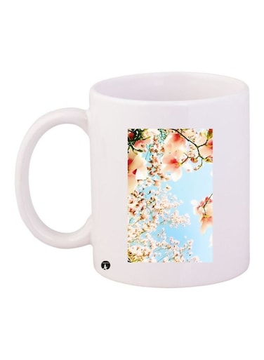 Flower Printed Coffee Mug White/Blue/Pink 11ounce