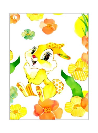 Rabbit Themed Metallic Plate Yellow/Green/Orange 20x15cm