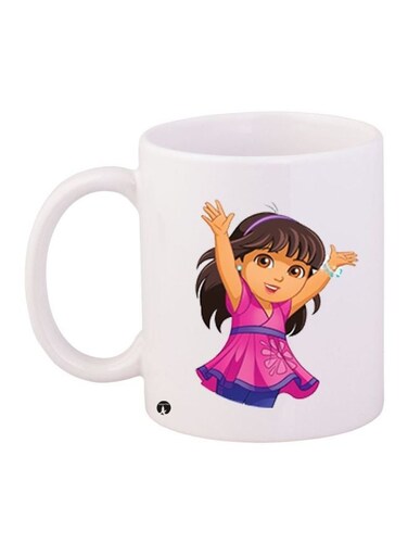 Cartoon Girl Printed Coffee Mug White/Beige/Purple 11ounce