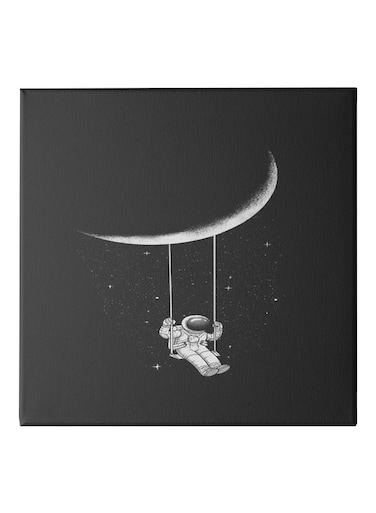Astronaut Themed Canvas Painting With Frame Black/White 50x50cm