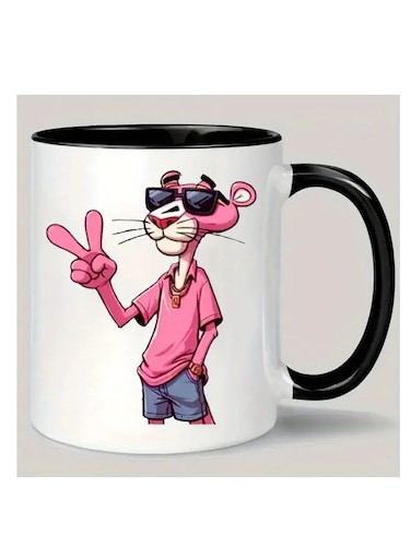 Cool Cartoon Pink Panther Ceramic Mug - Reusable, Hand Wash Only, Multipurpose Coffee Cup for Men and Women - Ideal Gift Item