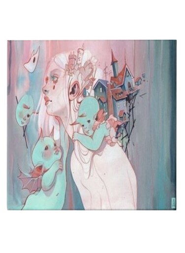 Girl With Her Children Animation Hidden Frame Canvas Wall Painting Multicolour 50 x 50cm