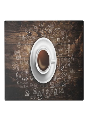 Coffee Themed Canvas Painting With Frame Brown/White 50x50cm