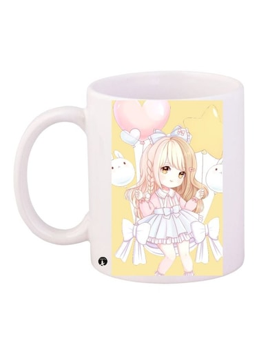 Anime Girl Printed Coffee Mug White/Yellow/Beige