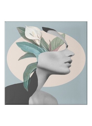 Contemporary Art Of A Girl Themed Canvas Painting With Frame Blue/Grey/Black 50x50cm