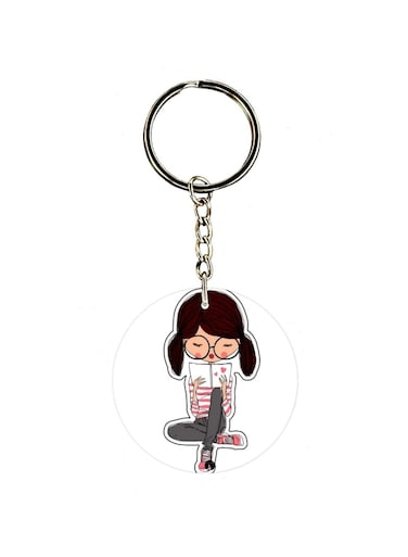 Cartoon Girl Printed Dual Sided Keychain