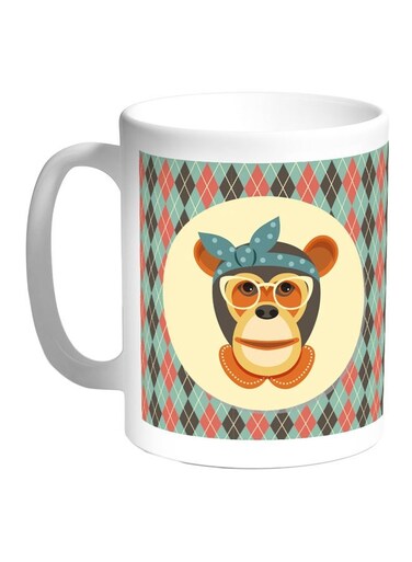 Cartoon Monkey Printed Coffee Mug White/Green/Grey 11ounce