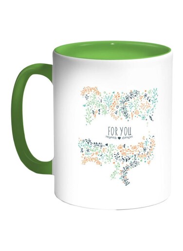For You Printed Coffee Mug White/Green/Orange 11ounce