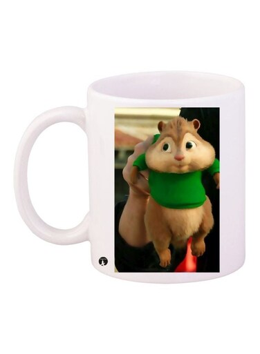 Chipmunk Printed Coffee Mug White/Green/Brown 11ounce