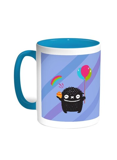 Cartoon Drawing - The Joy Of Eid Printed Coffee Mug Turquoise/White 11ounce