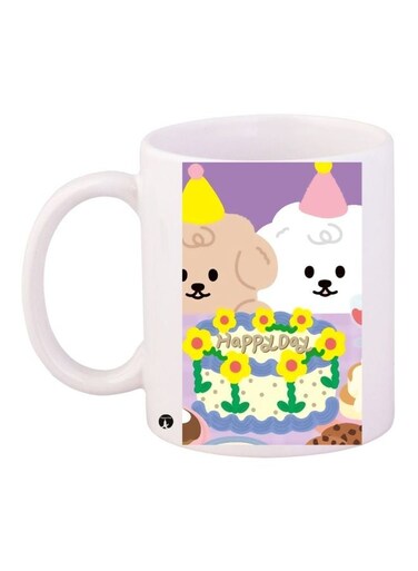 Happy Birthday Printed Coffee Mug White/Blue/Yellow 11ounce