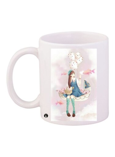 Cartoon Girl Printed Coffee Mug White/Blue/Green