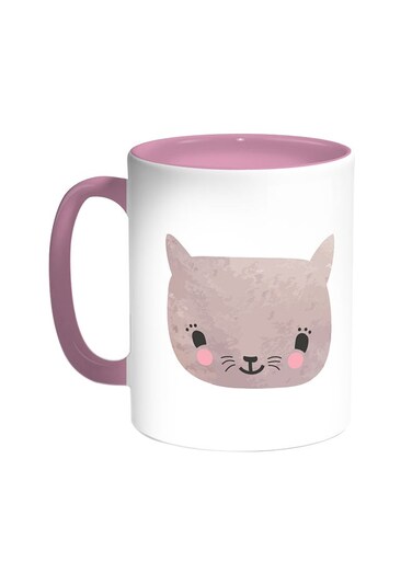 Happy Cat Printed Coffee Mug Pink/White 11ounce