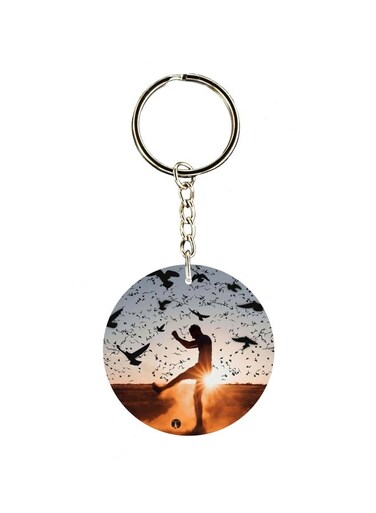 Sunset With Bird Printed Keychain