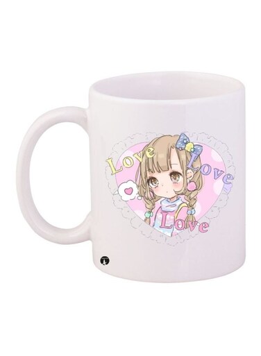 Anime Girl Printed Coffee Mug White/Beige/Pink 11ounce