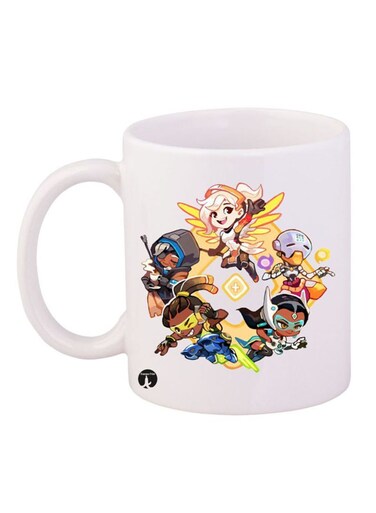 Overwatch Video Game Printed Mug White/Yellow/Brown 12ounce