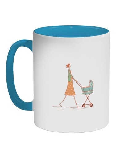Mother And Child Printed Coffee Mug Blue/Orange/White 325ml