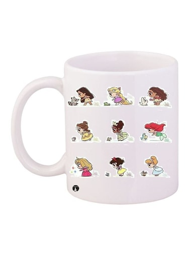 Cartoon Girls Printed Coffee Mug White/Brown/Red 11ounce