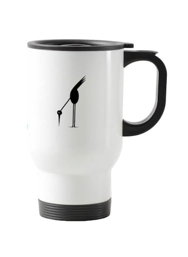 Black Bird Printed Travel Mug White 13centimeter