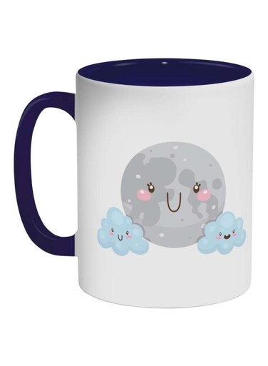 Moon And Clouds Printed Coffee Mug White/Blue/Grey 325ml