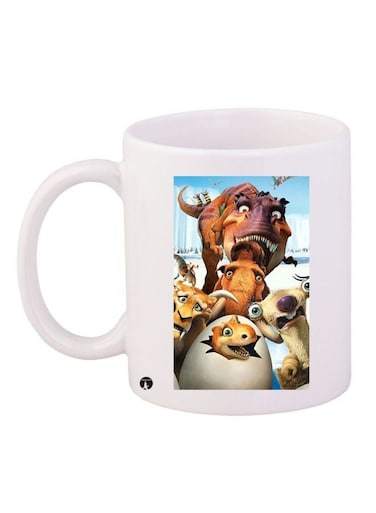 Cartoon Printed Ceramic Coffee Mug White/Brown/Blue 11ounce
